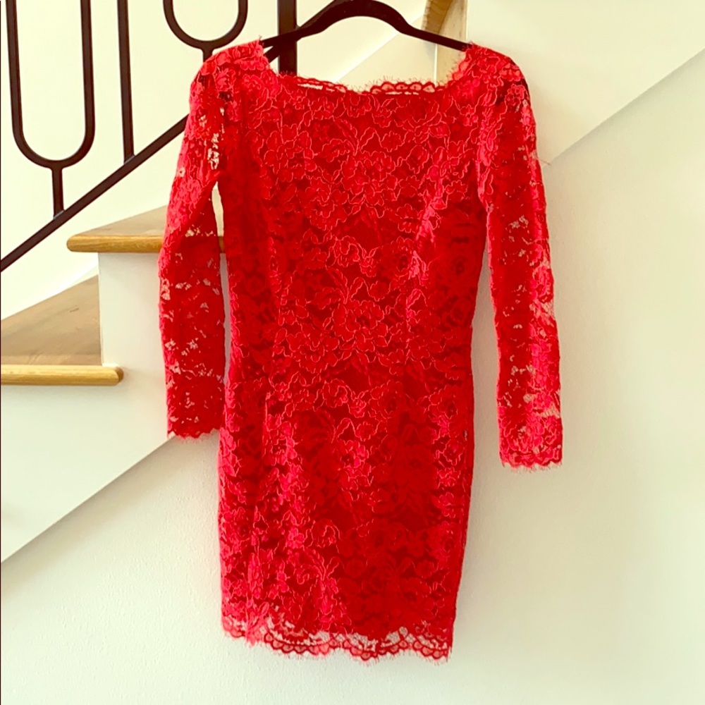 Lace Red long sleeve dress